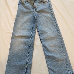 H&M HIGH WAISTED STRAIGHT WIDE LEG MEDIUM WASH BAGGY DENIM PANTS GIRLS SZ 6/7Y